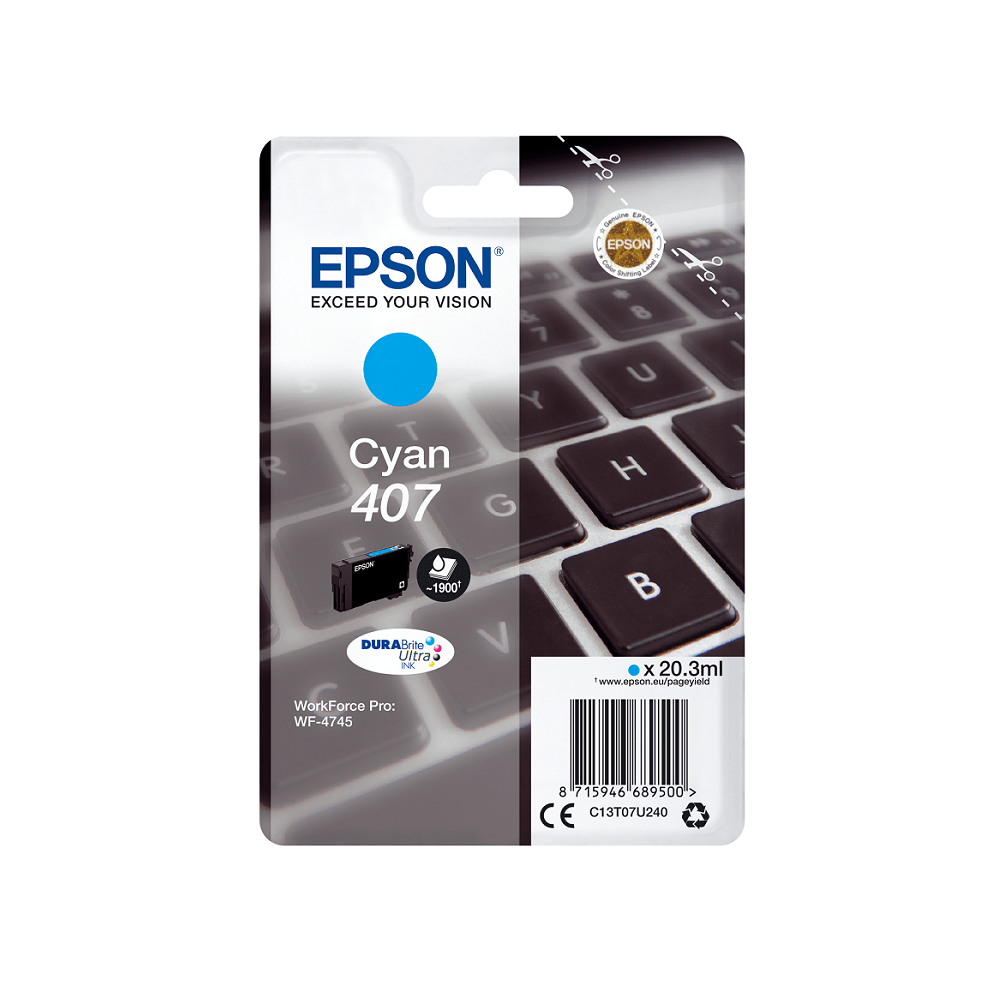 C13T07U240 - Cartucho de tinta EPSON 407 Cyan (teclado). C13T07U240 - Cartucho de tinta EPSON 407 Cyan (teclado).